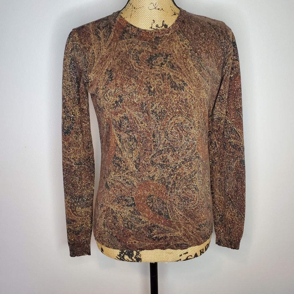 Lauren Ralph Lauren Silk Cashmere Blend Paisley Sweater Size M